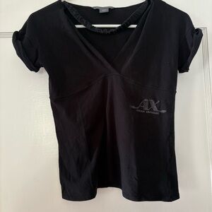 Armani Exchange Black Fitted V Neck Short Sleeve Tee - Size Small